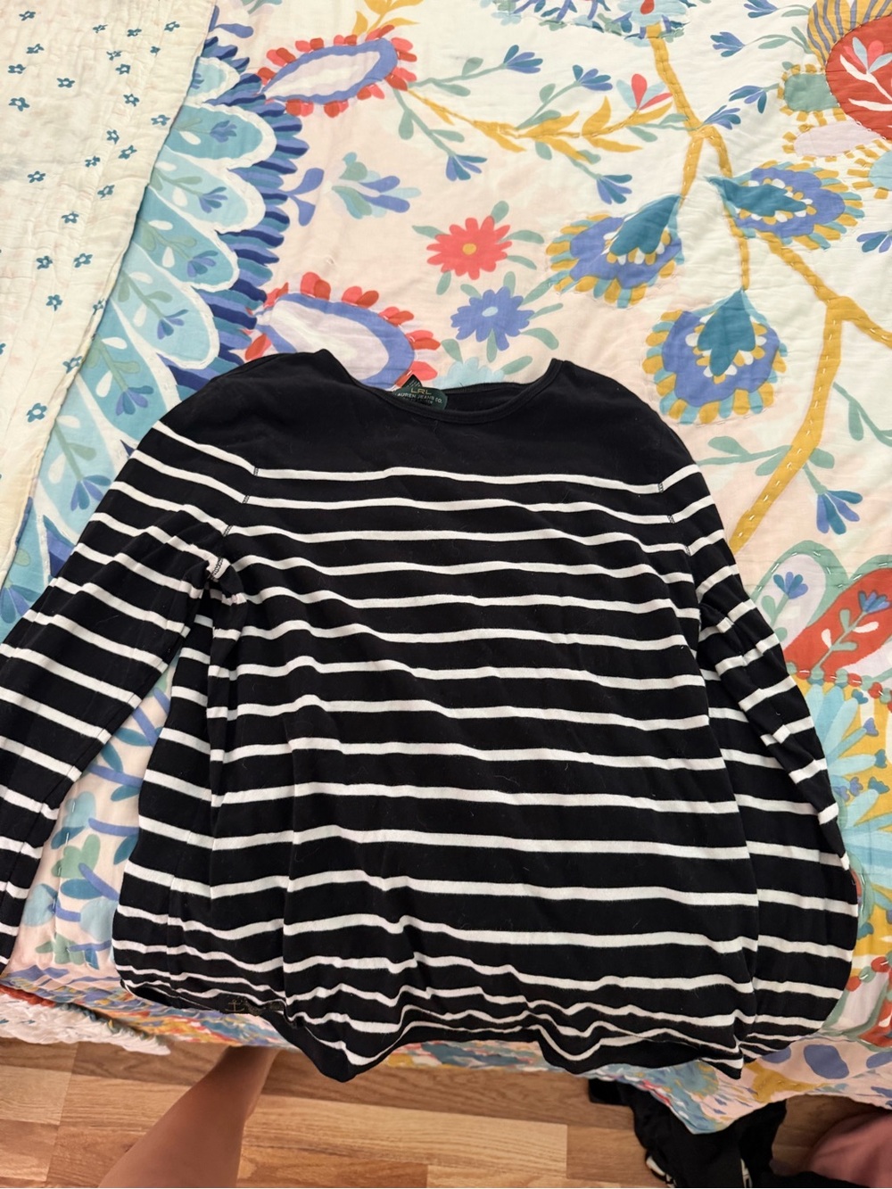 Lauren Ralph Lauren Black and White Striped Long-Sleeve Top
